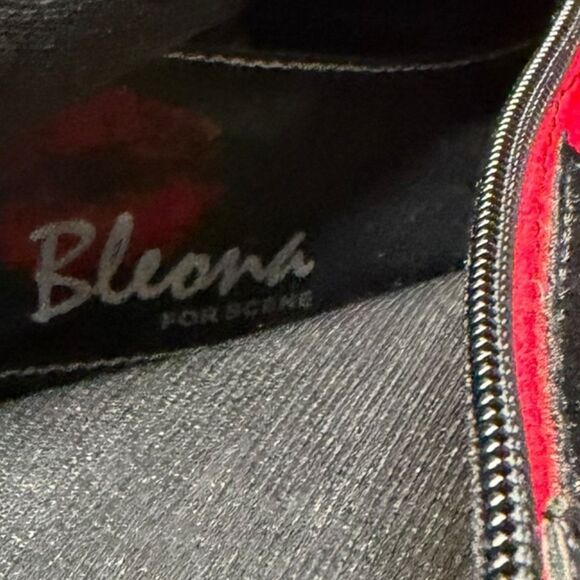 BLEONA Women’s Red Black Peep Toe Geometric Vegan Suede Heeled Ankle Boots Size - Picture 6 of 8